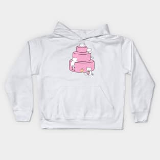 Cute cats climbing on a pink happy birhtday cake Kids Hoodie